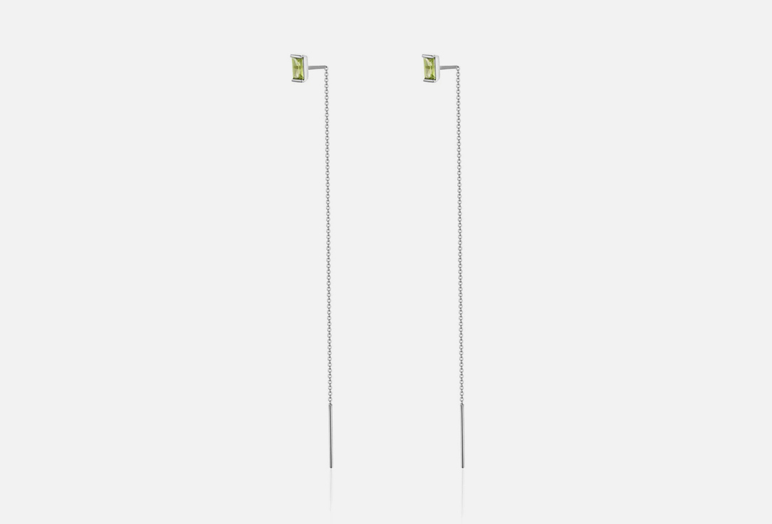 

Серьги-гвоздики серебряные SECRETS JEWELRY, С цепочкой и хризолитами 2 шт