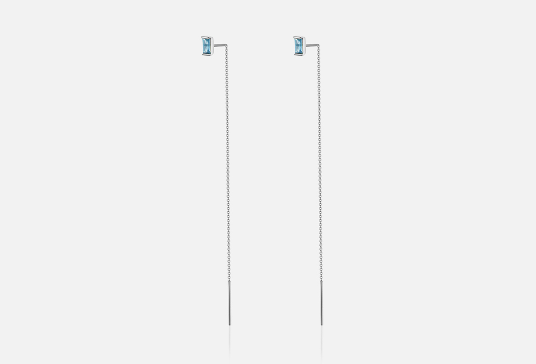 Изображение товара Серебряные серьги-гвоздики с голубыми топазами и цепочкой SECRETS jewelry