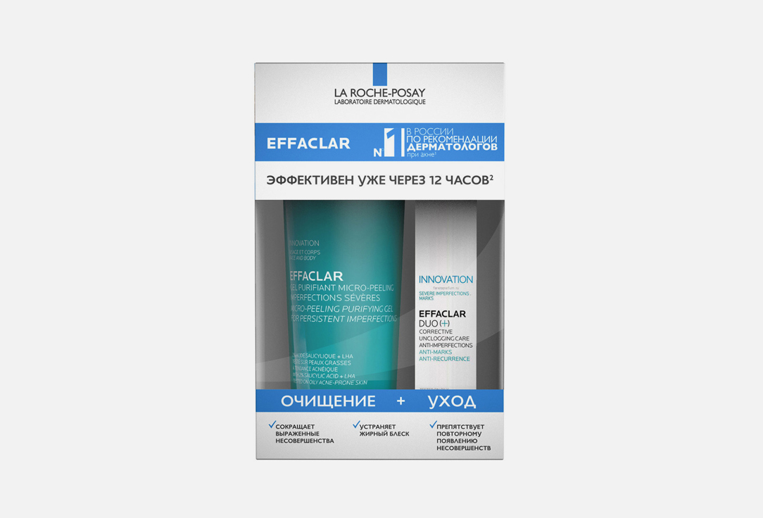 Набор: микроотшелушивающий гел, крем-гель LA ROCHE-POSAY Effaclar 1 шт la roche posay acne treatment cream effaclar duo corrective unclogging