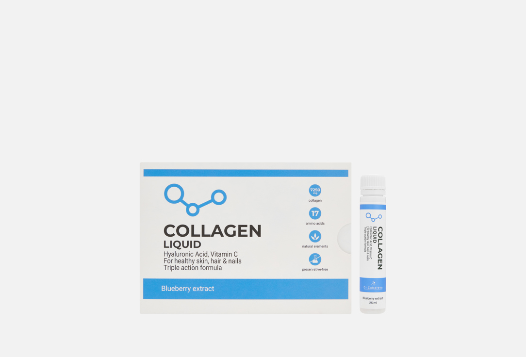 

Питьевой концентрат коллагена для красоты кожи DR.ZUBAREVA, Черника в шотах 14 шт