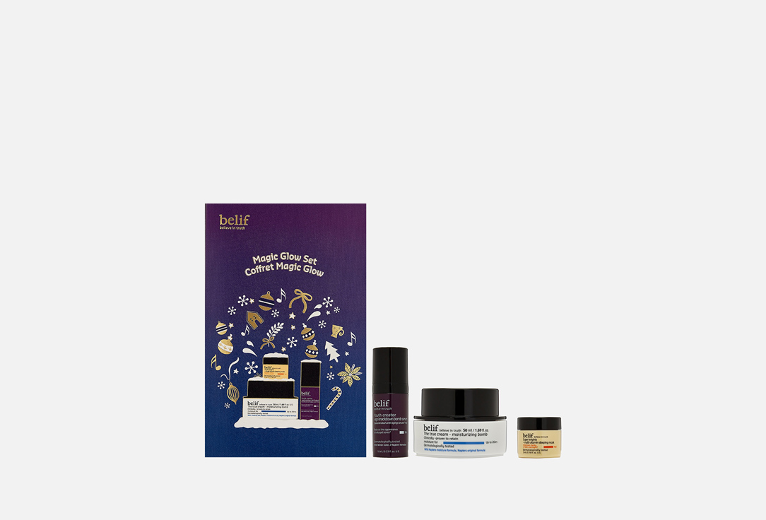 подарочный набор для очищения и увлажнения кожи miguhara сhristmas set 3 шт Подарочный набор для ухода за кожей лица BELIF Magic Glow Set 3 шт