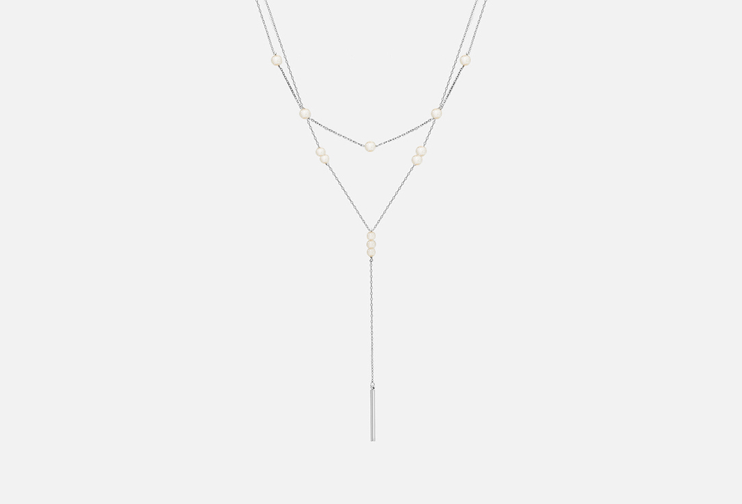 невесомая леска с жемчугом attribute shop necklace pearl 1 шт Двойная цепь ATTRIBUTE SHOP С жемчугом и галстуком серебристая 1 шт