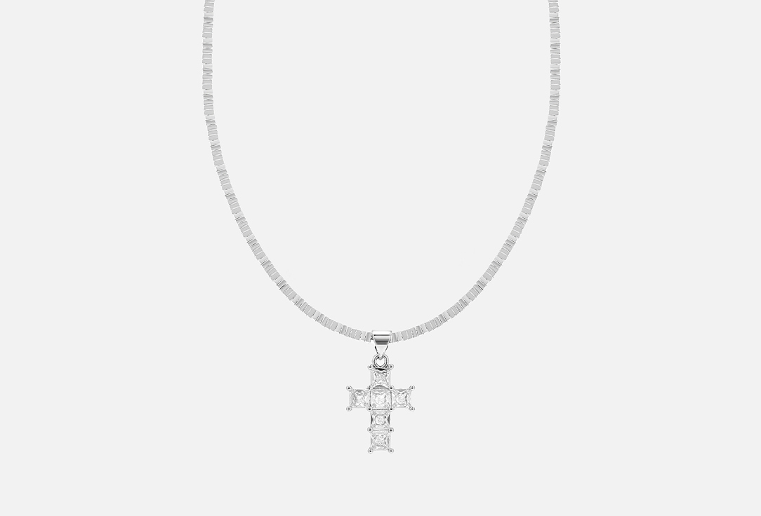 Изображение товара Серебристый чокер с кристаллическим крестиком из ювелирной стали