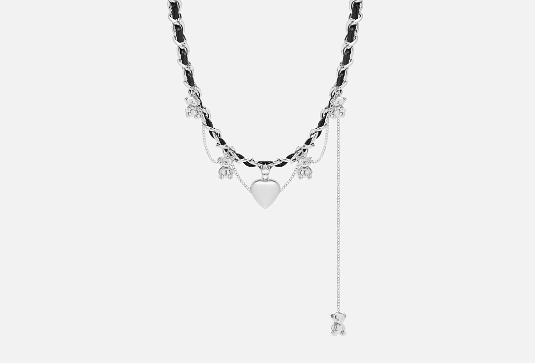 

Цепь плетеная ATTRIBUTE SHOP, С сердцем и мишками серебристая 1 шт