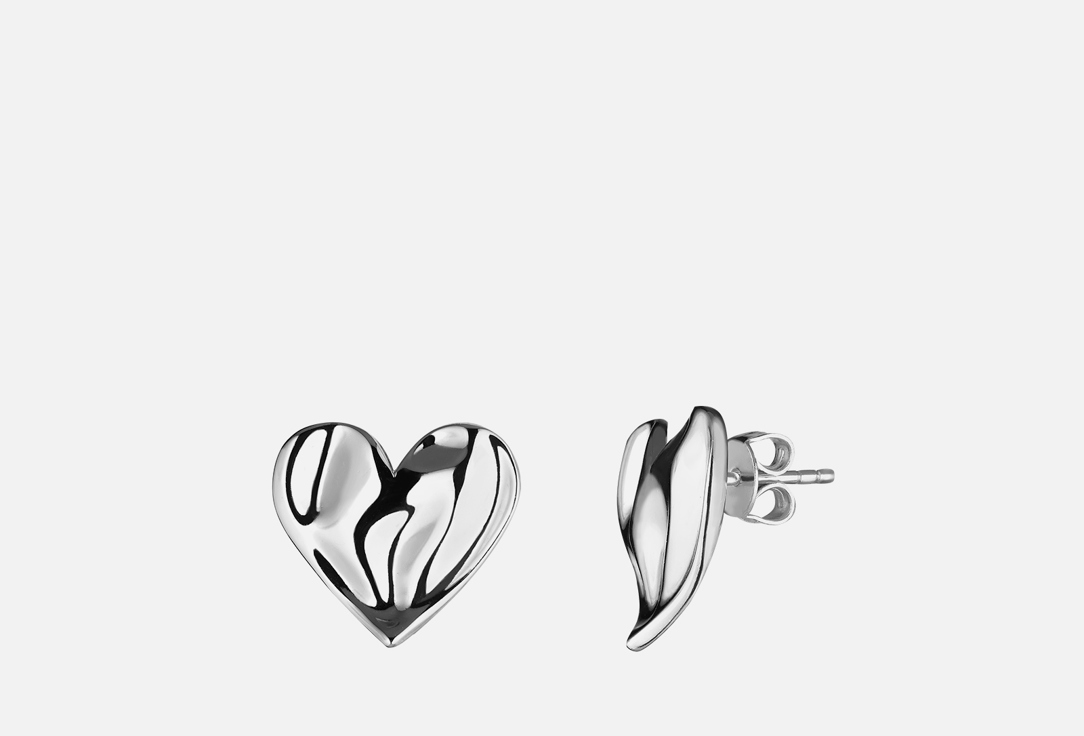 Изображение товара Серьги YOU JEWEL Amore silver в форме помятых сердец из латуни с покрытием родием