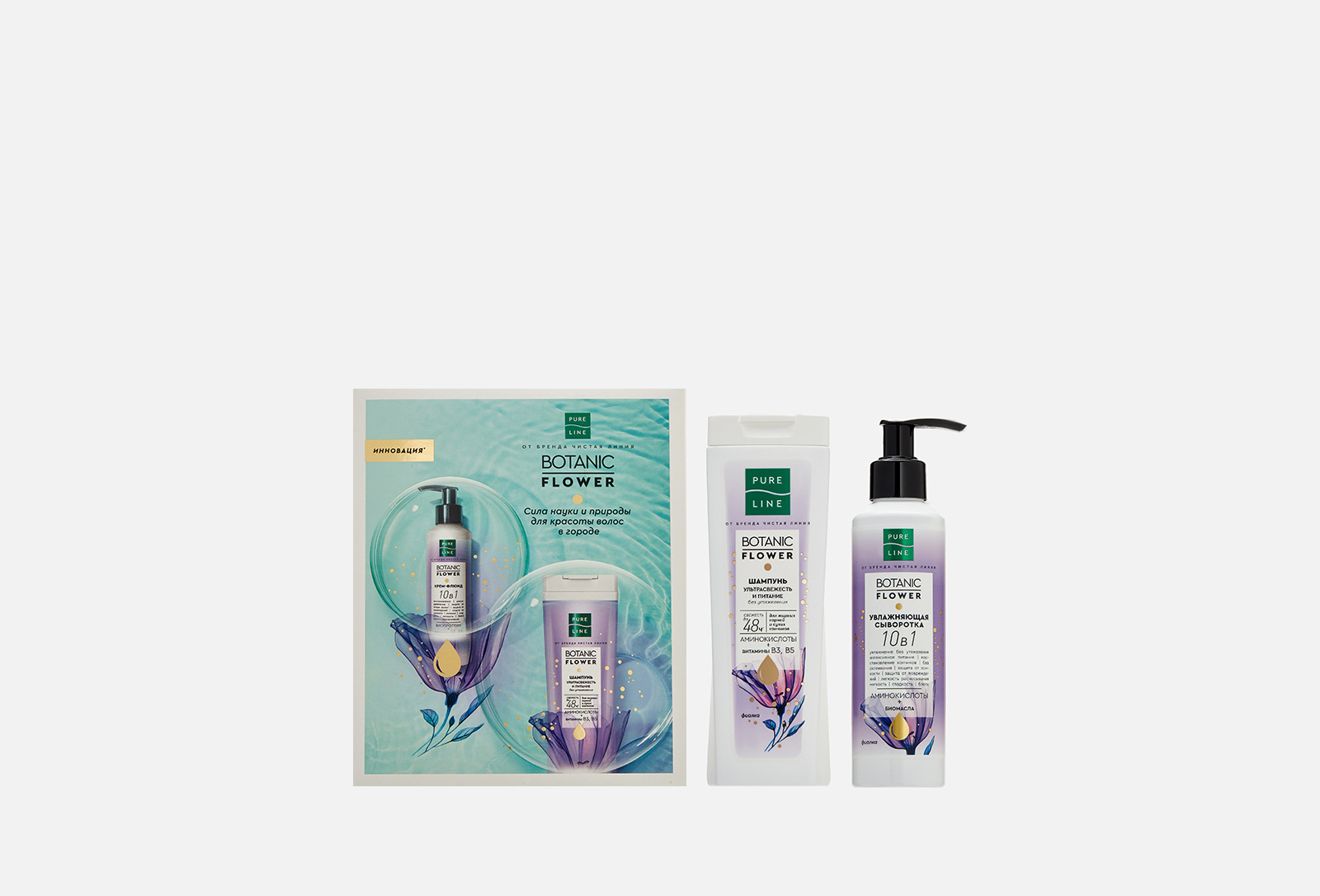 Чистая Линия ПОДАРОЧНЫЙ НАБОР: шампунь + сыворотка BOTANIC FLOWER 1 шт ...