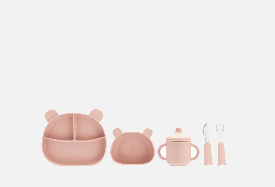 Набор посуды для кормления Play Kid Мишка розовый