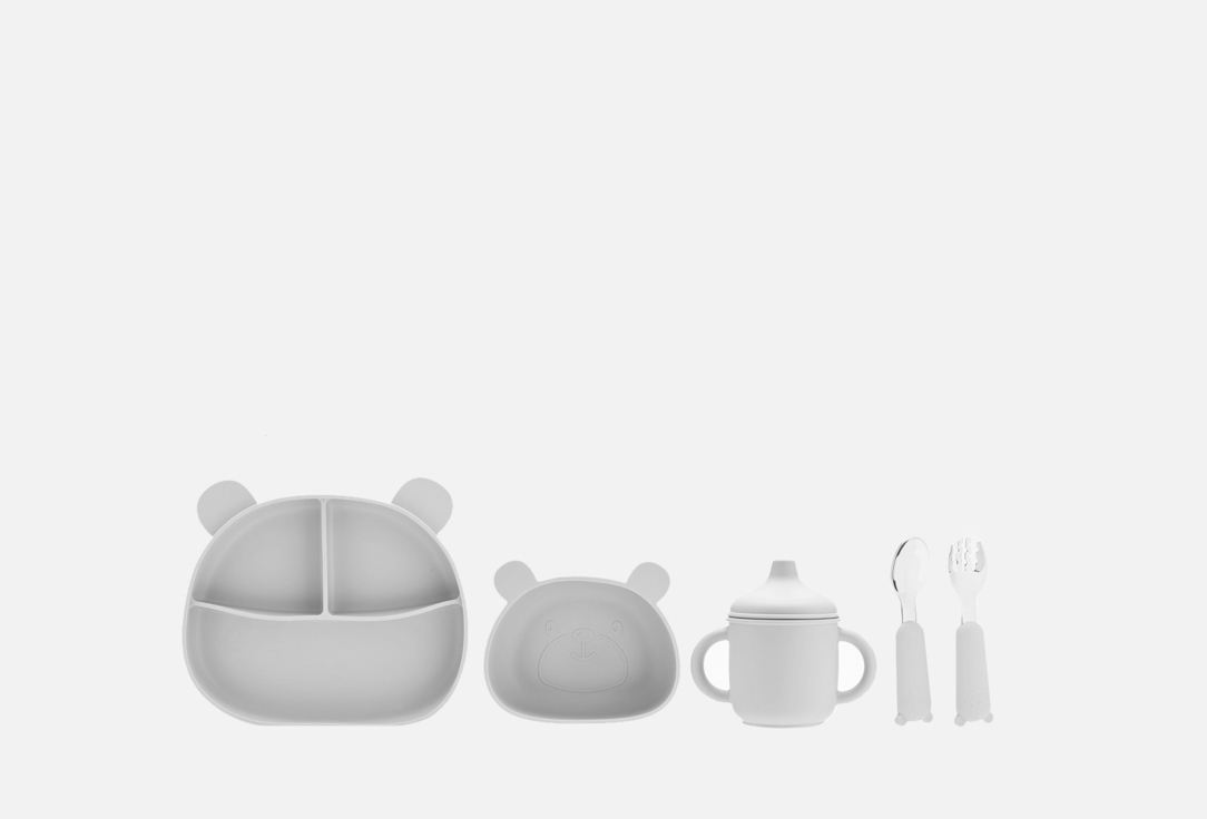 Набор посуды для кормления Play Kid Мишка серый