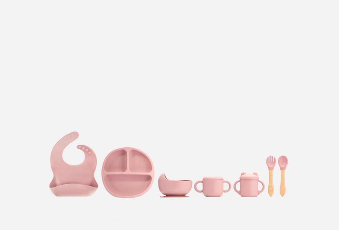 Набор посуды для кормления Play Kid Панда розовый