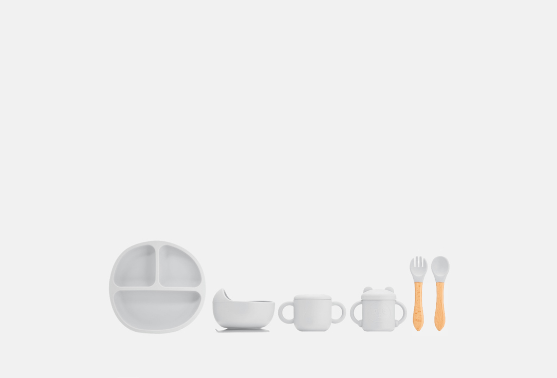 Набор посуды для кормления Play Kid Панда серый