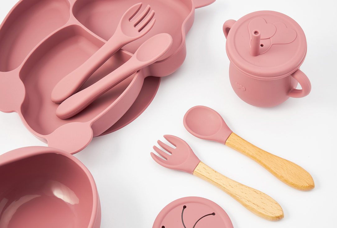 Набор посуды для кормления Play Kid Белка темно-розовый
