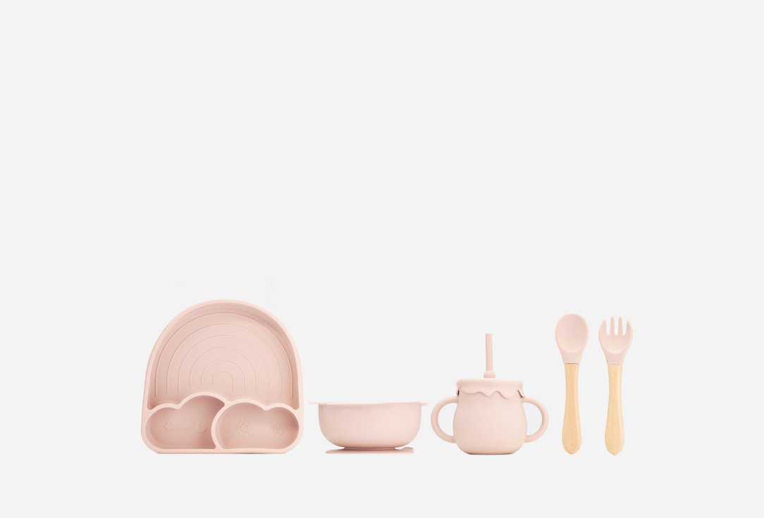 Набор посуды для кормления Play Kid Солнце розовый