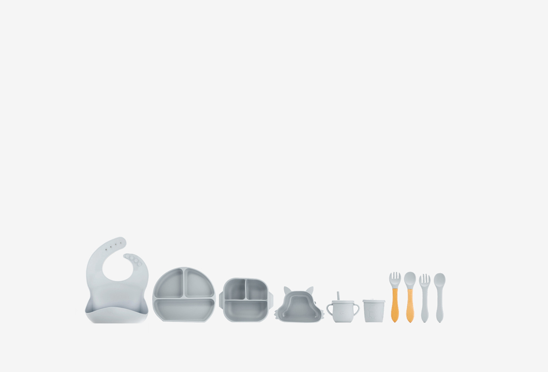 Набор посуды для кормления Play Kid 13 предметов серый