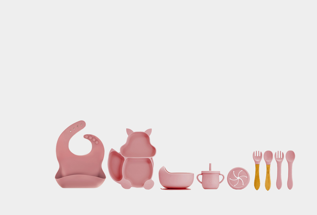Набор посуды для кормления Play Kid 11 предметов темно-розовый