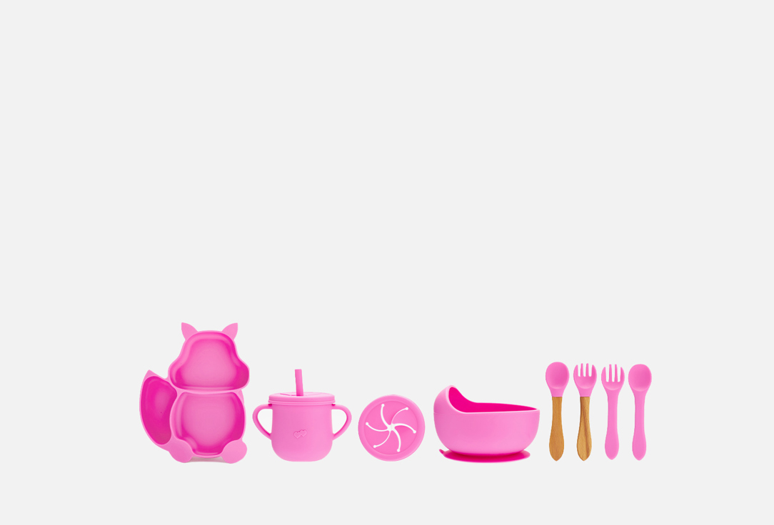 Набор посуды для кормления Play Kid 11 предметов розовый