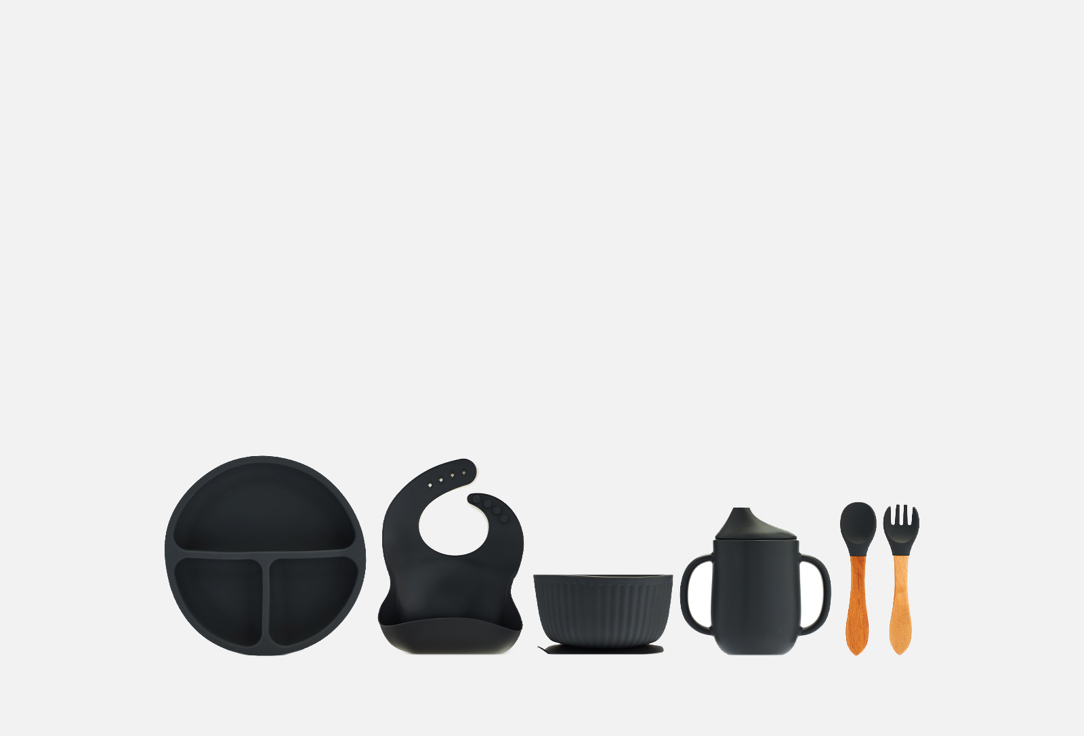 Набор посуды для кормления Play Kid 8 предметов темно-серый