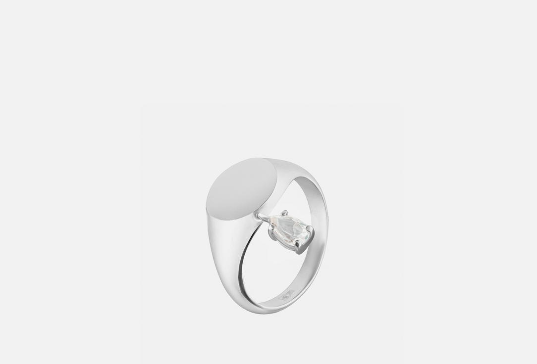 Кольцо-печатка серебряное MOONKA С белым топазом родий 17 мл серебряное кольцо с натуральным танзанитом коллекция волна покрытие белый родий размер 19 5