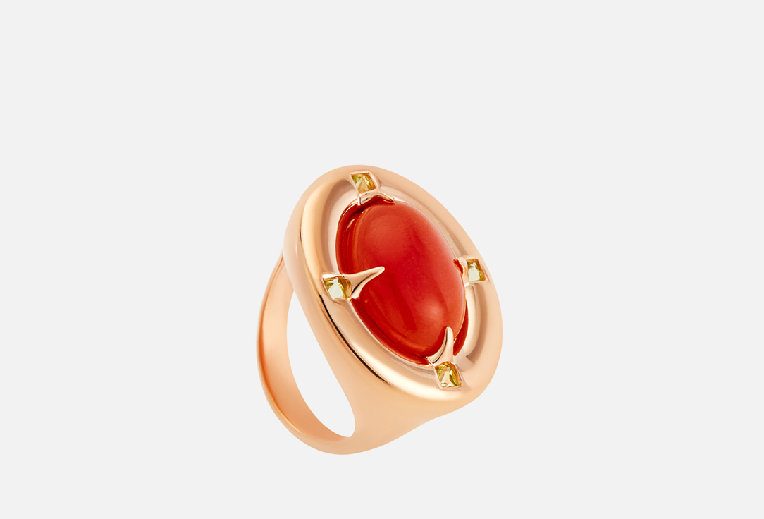 Кольцо серебряное MOONKA Овальное с сердоликом и хризолитами 17 мл кольцо сердолик размер 17 5 коричневый красный