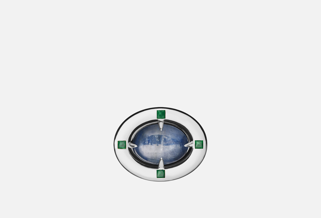 Кольцо серебряное MOONKA Овальное с кианитом и зелеными агатами 15 мл