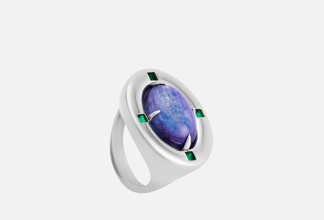 Кольцо серебряное Moonka Овальное с кианитом и зелеными агатами 