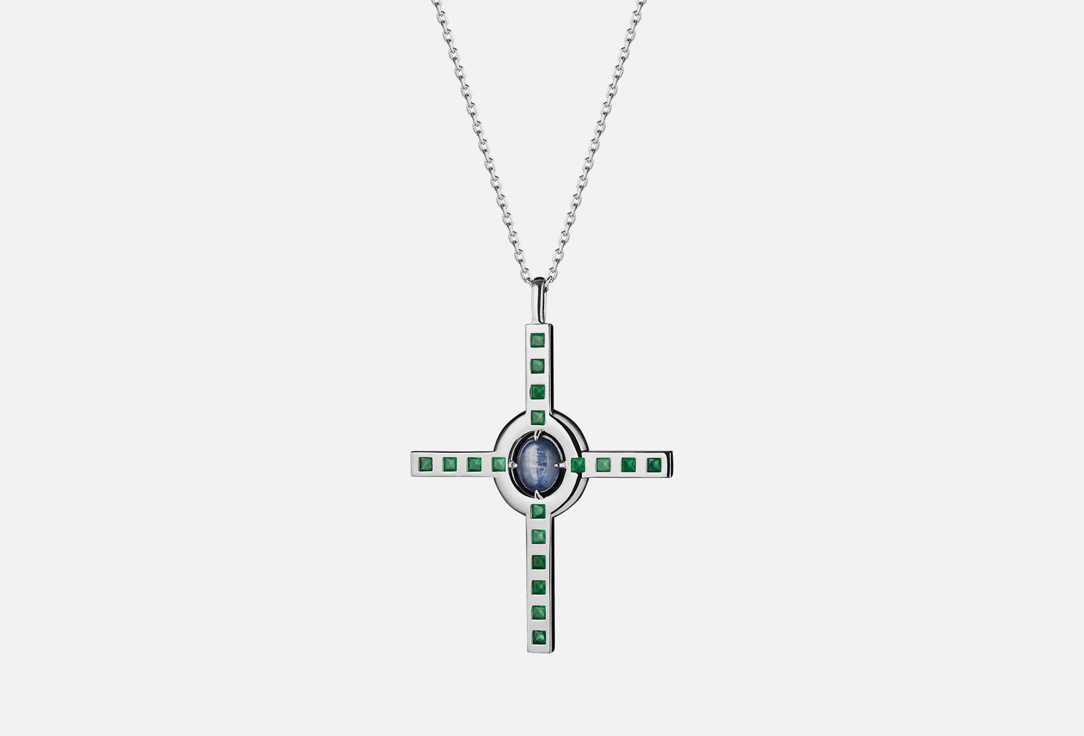 Подвеска-крест серебряная MOONKA С кианитом и зелеными агатами 1 шт moonka позолоченная подвеска крест из серебра с сердоликом и хризолитами