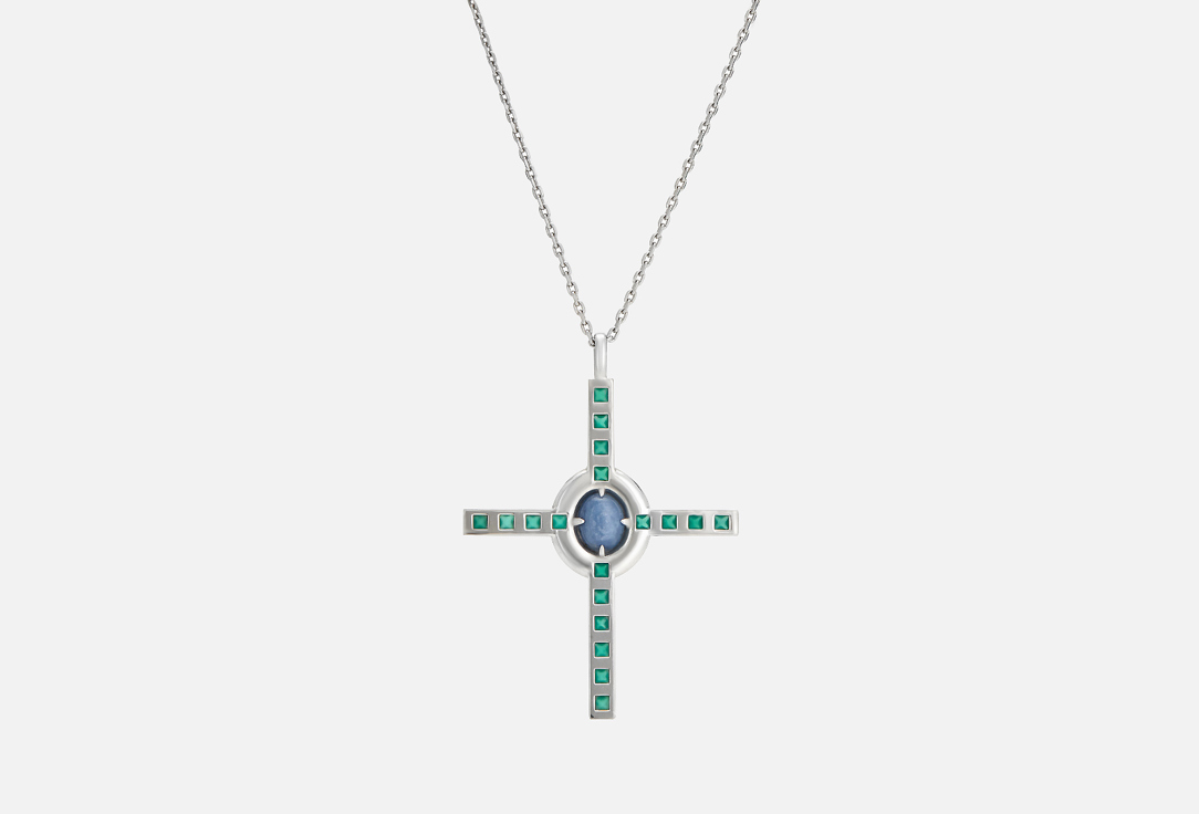 Изображение товара Подвеска-крест серебряная Moonka с кианитом и зелеными агатами