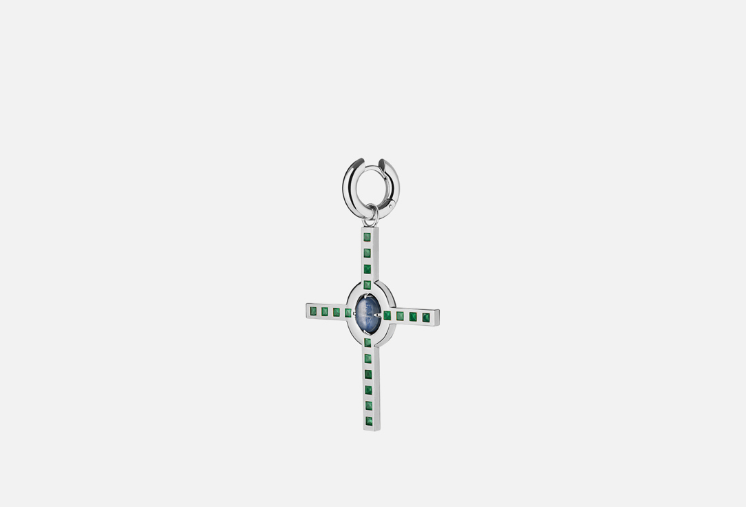 цена Моно-Серьга серебряная MOONKA Крест с кианитом и зелеными агатами 1 шт