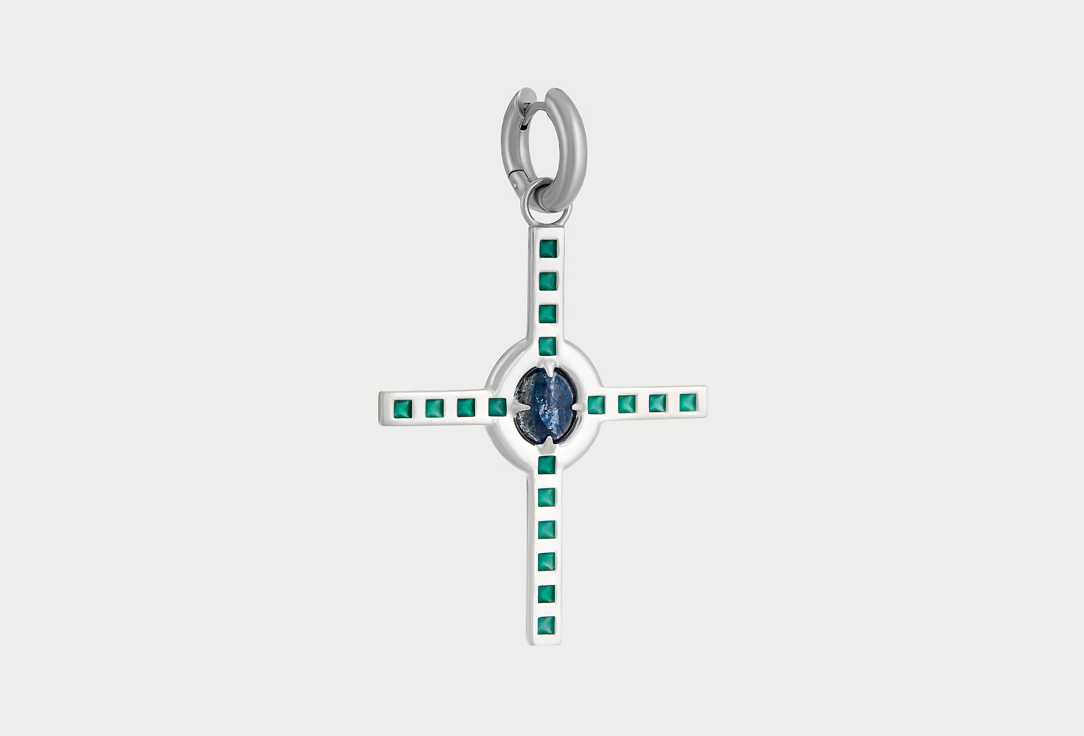 Изображение товара Моно-Серьга серебряная Moonka крест с кианитом и зелеными агатами