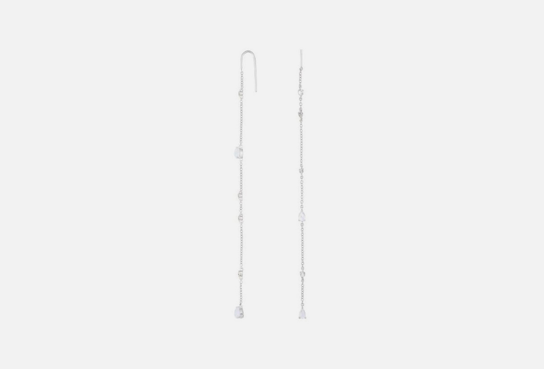 Серьги-цепочки серебряные MOONKA С лунными камнями и топазами 2 шт