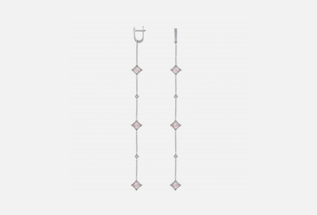 серебряные серьги с розовым кварцем Серьги-цепочки серебряные MOONKA С розовым кварцем 2 шт