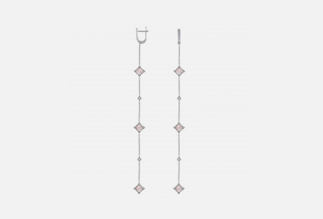 Серьги-цепочки серебряные MOONKA С розовым кварцем 2 шт