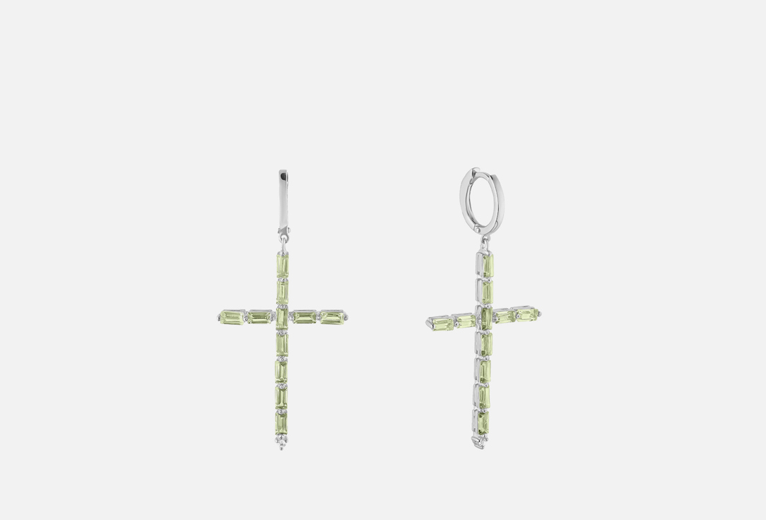 Изображение товара Серебряные серьги-кресты Moonka с хризолитом и фианитами для женщин