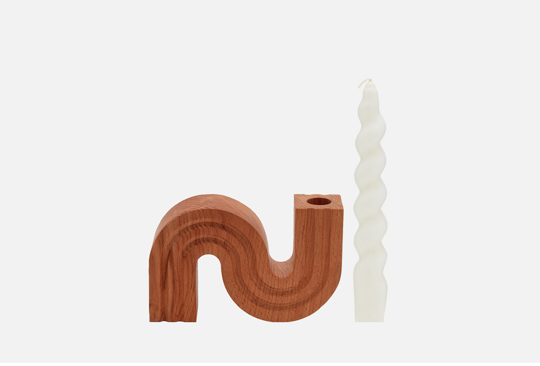 Изображение товара Подсвечник Woodish WORM из натурального дерева с соевой свечой 16x10x4 см