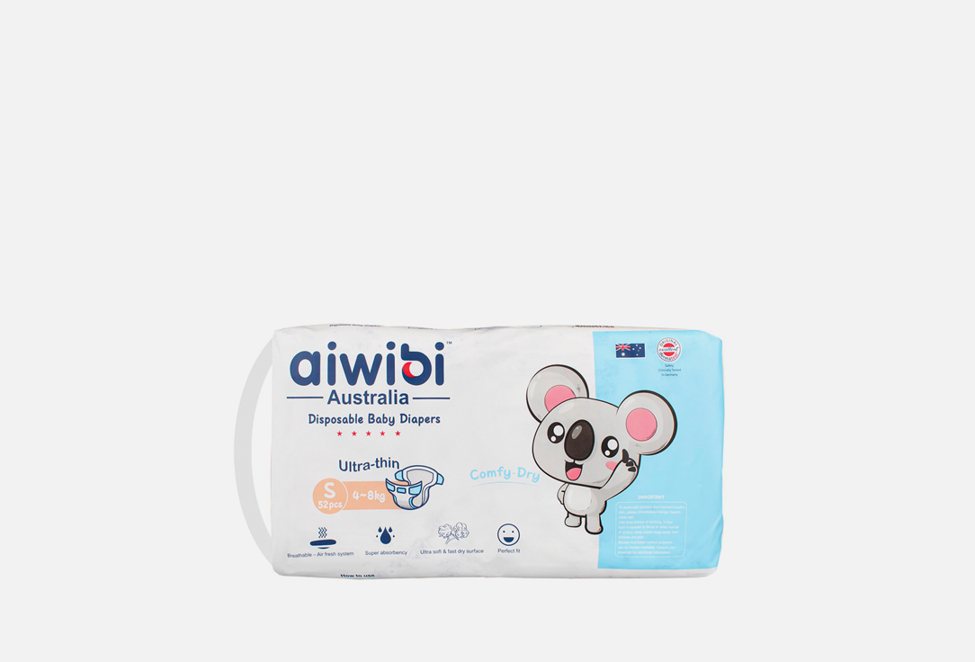 

Подгузники AIWIBI AUSTRALIA, (S) 4-8kg 52 шт