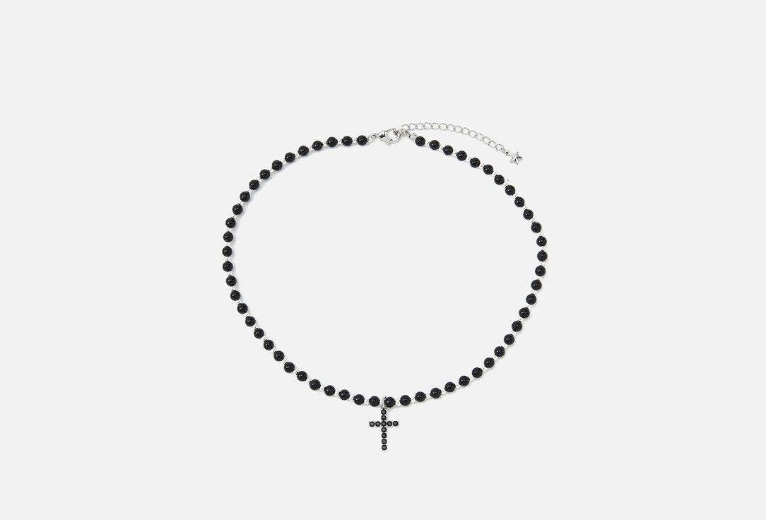 Изображение товара Колье-Чокер Forat Brand из чёрного агата и гематита с крестом цвет серебро малое