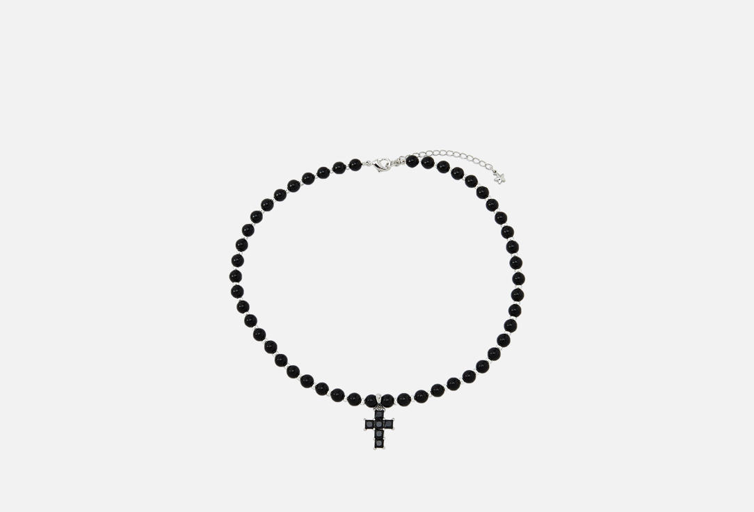 Изображение товара Колье-Чокер из агата и гематита с крестом серебро 38см+5см стильное украшение