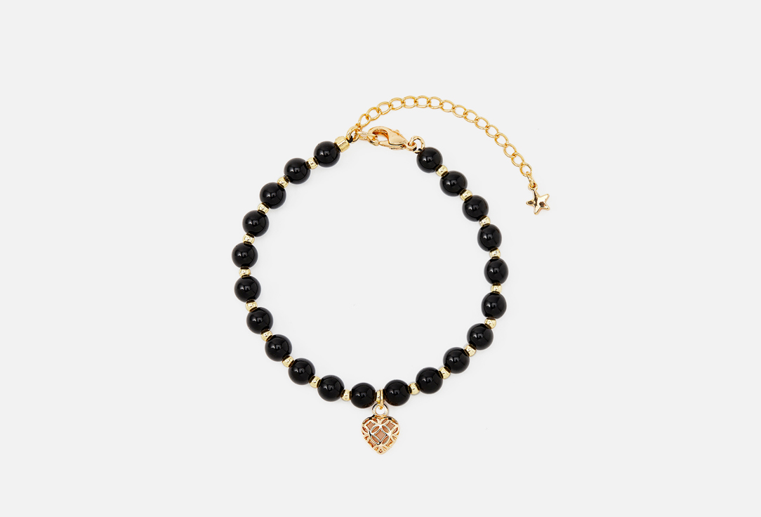 Изображение товара Браслет из чёрного агата и гематита с сердцем от Forat Золото 17см+5см