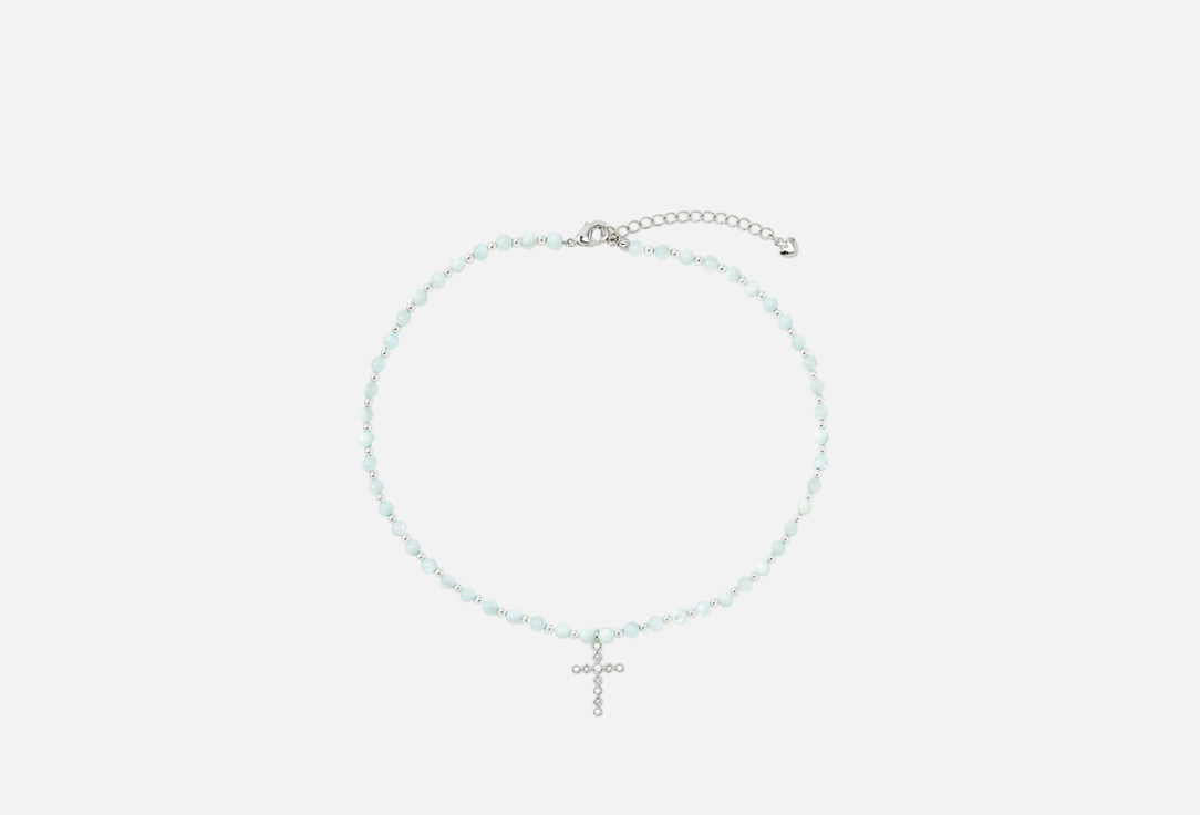 

Колье-Чокер FORAT BRAND, Из голубого перламутра и гематита с крестом цвет серебро 1 шт