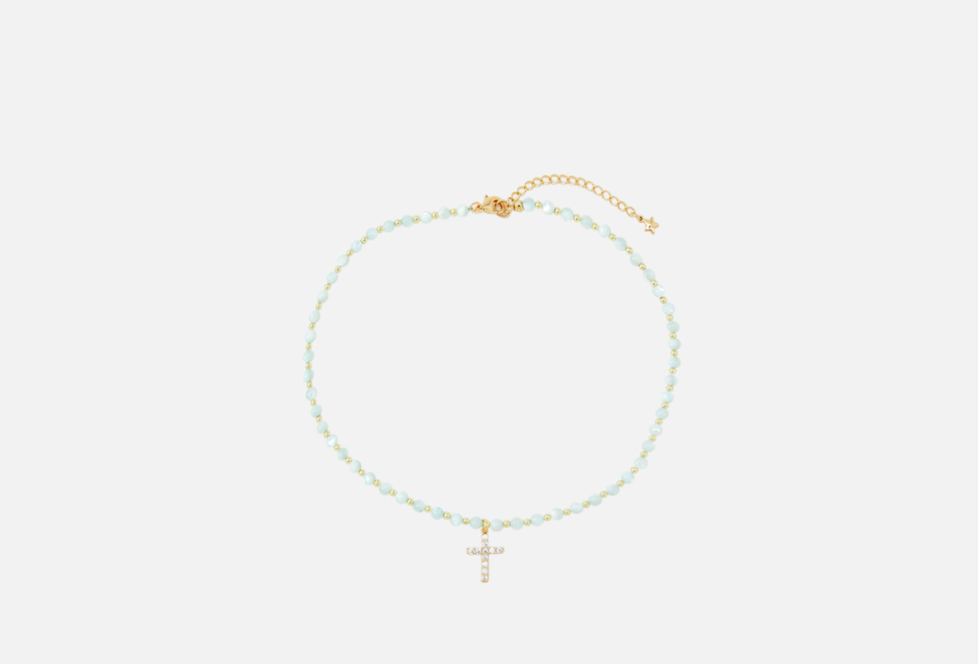 Изображение товара Колье-Чокер Forat Brand из голубого перламутра и гематита с крестом цвет золото