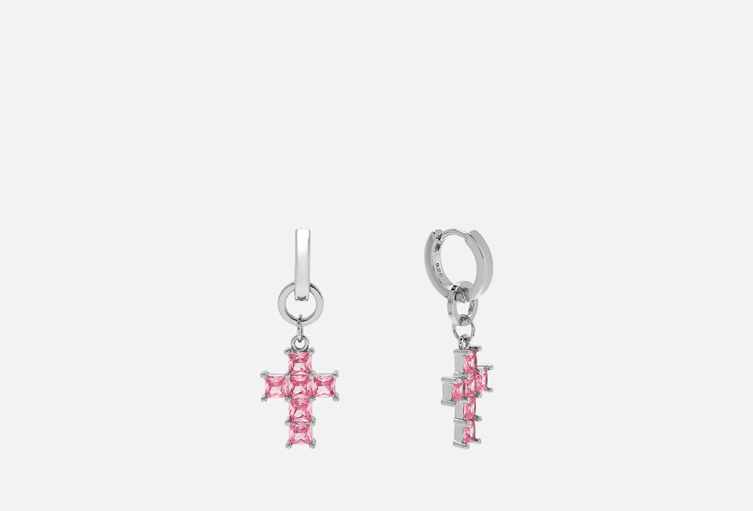 Изображение товара Элегантные серьги с подвесами кресты розовые из ювелирной стали