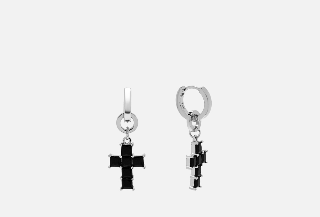 Серьги с подвесами Forat Brand кресты чёрные серебро 