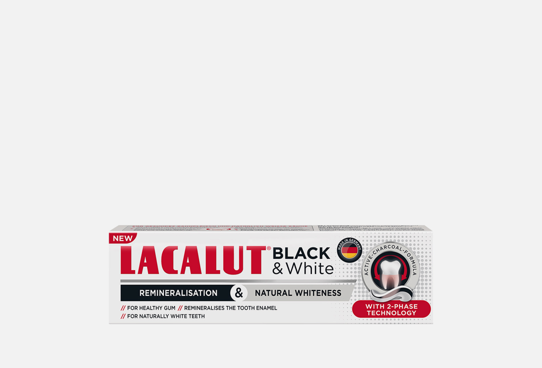 Изображение товара Зубная паста LACALUT Black & White с активным углем и фтором 75 мл