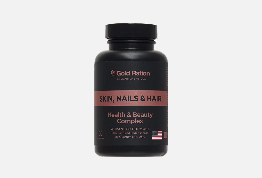 Комплекс витаминов для здоровья волос и ногтей GOLD RATION Витамин А, С, D3, в капсулах 90 шт phyto бад для волос и ногтей фитофанер 120 кап