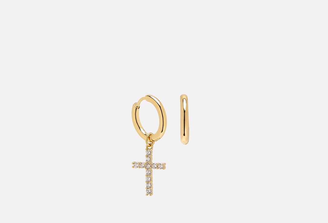 Серьги-кольца MARISOFI золотистые с крестиком  