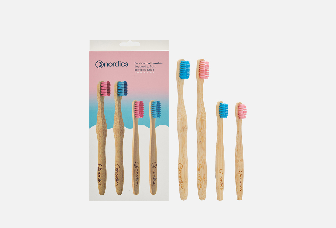 цена НАБОР зубных щеток NORDICS Bamboo toothbrushes 4 шт