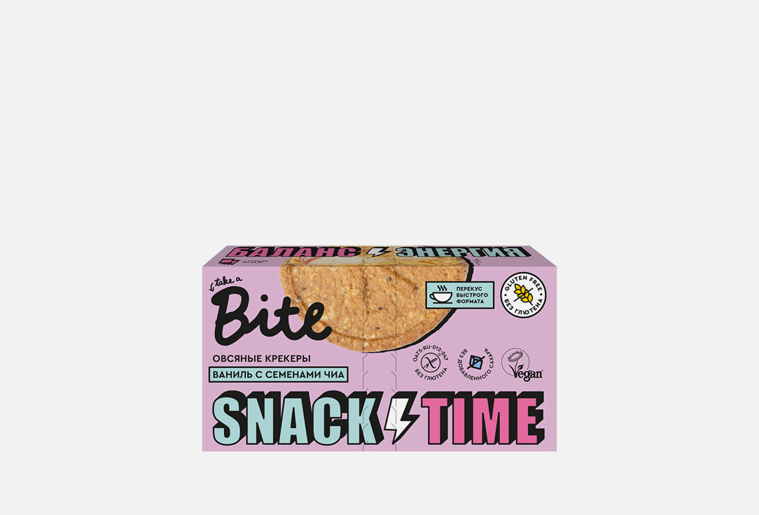 Изображение товара Овсяные крекеры Take a Bite со вкусом ванили и семенами чиа натуральные полезные снек