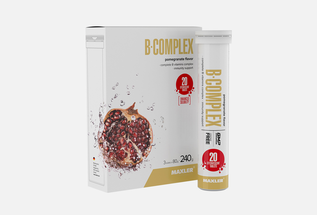 Комплекс витаминов для укрепления иммунитета MAXLER B-Complex, гранат, в шипучих таблетках 60 шт магний maxler в таблетках 60 шт