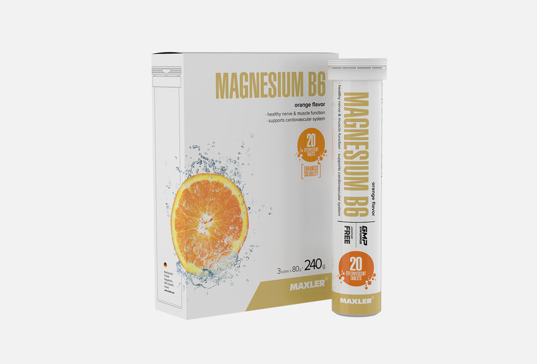 Витаминно-минеральный комплекс для поддержи сердечно-сосудистой системы MAXLER Magnesium B6, апельсин, в шипучих таблетках 60 шт добавка maxler magnesium b6 120 шт таблетки