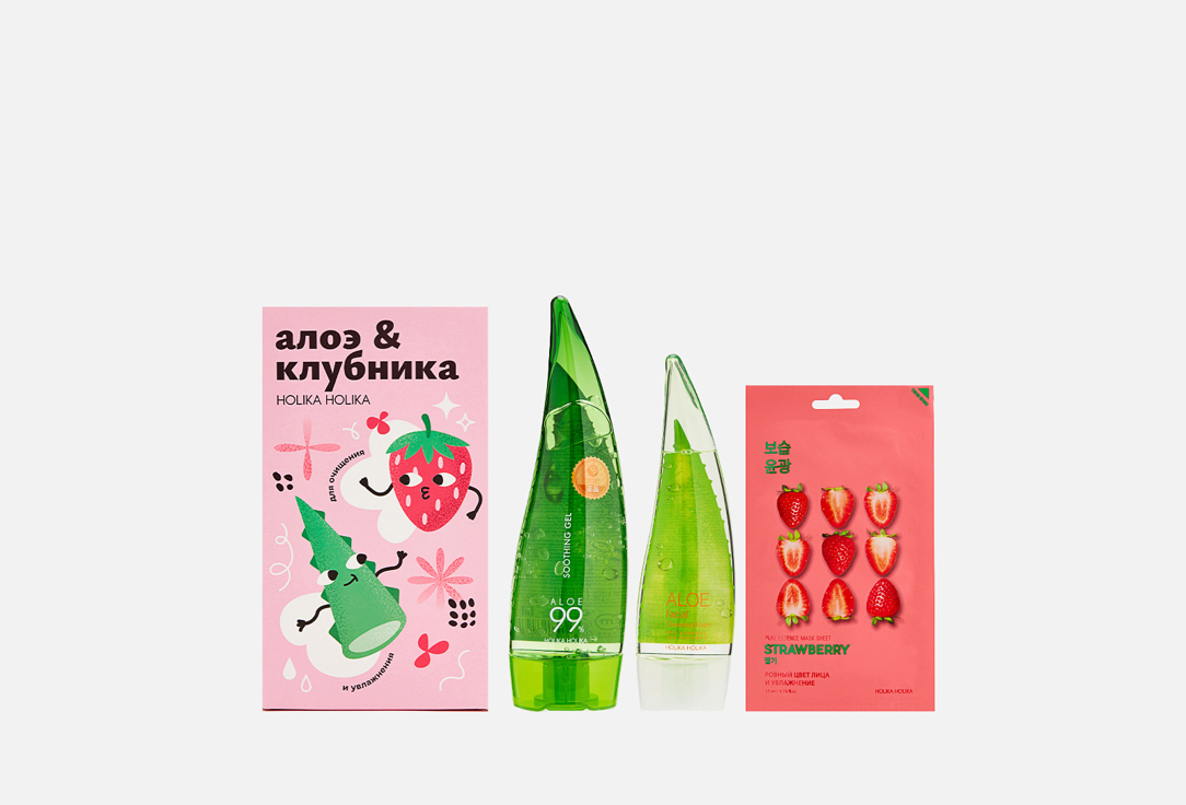 цена Набор для очищения и увлажнения кожи HOLIKA HOLIKA Aloe and strawberry 3 шт