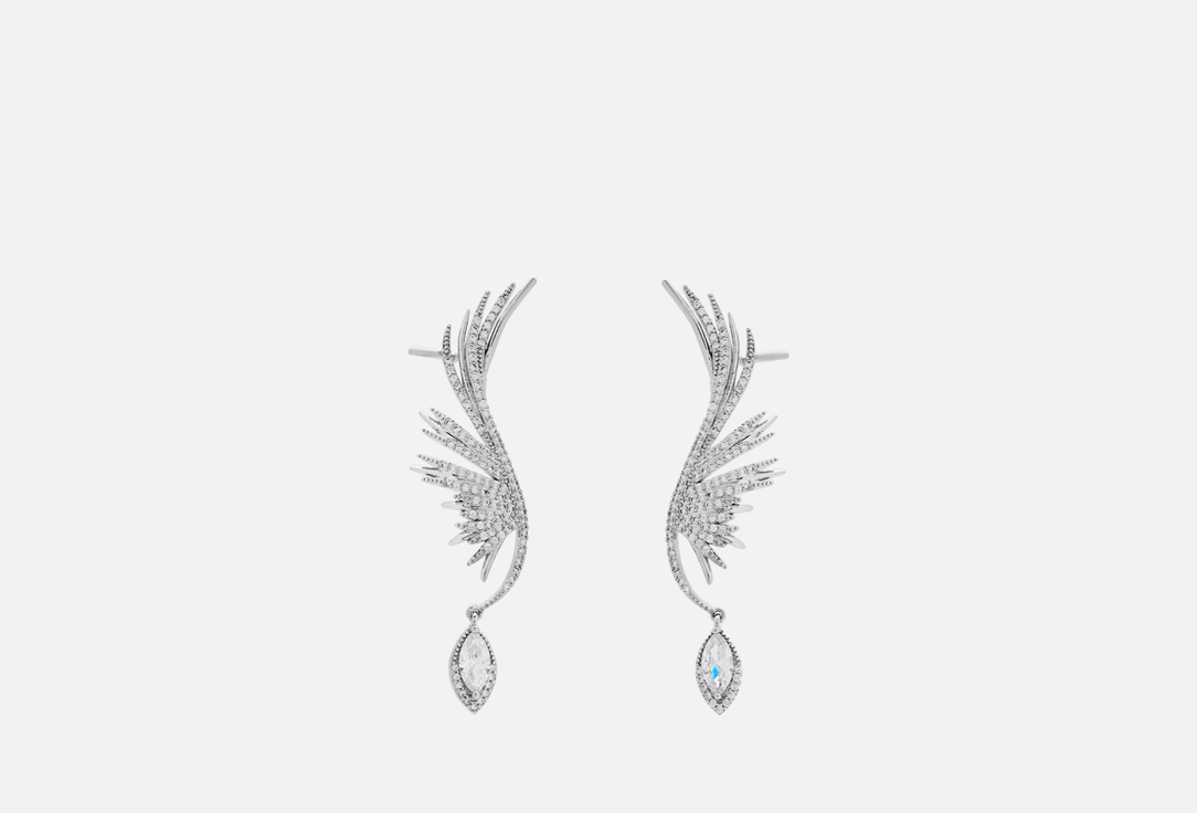 Изображение товара Серьги-каффы Attribute Shop Крыло с каплей серебристые